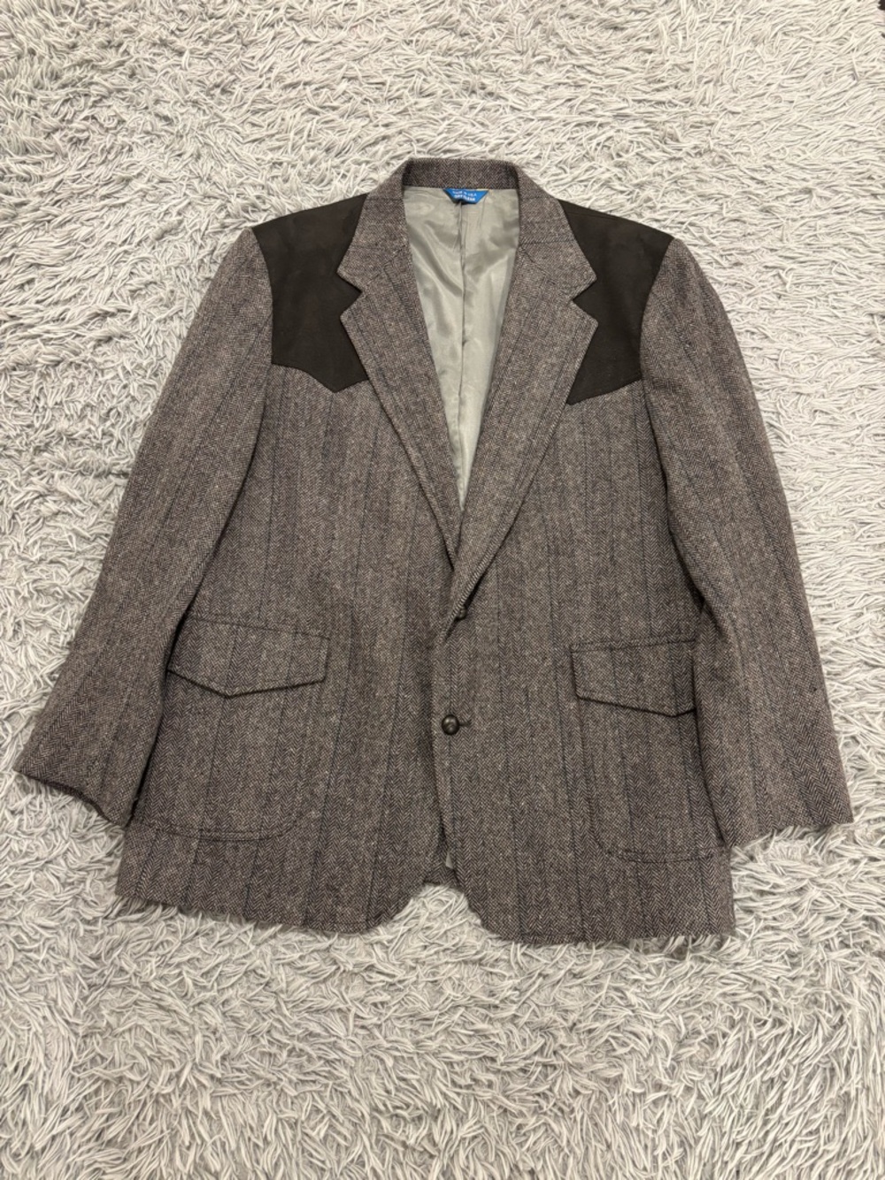 VTG Pendleton Men Tweed Blazer Elbow Patch 100% Virgin Wool Made in USA Size 48L